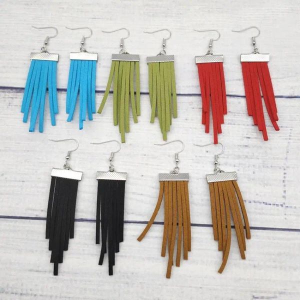 Pendientes colgantes Boho nativo inspira flecos de gamuza veganos 2024 estilo de otoño borla negra Simple joyería de mujer al por mayor