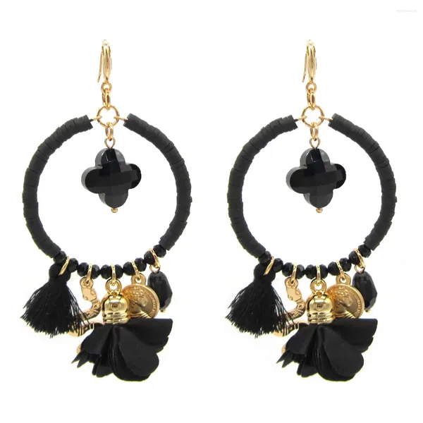 Pendientes colgantes Boho Oorbellen joyería trébol de cuatro hojas gota de cristal borla flor accesorios de vestido de fiesta de lujo para mujer