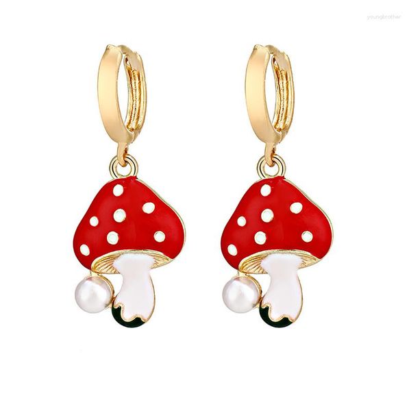 Boucles d'oreilles pendantes en alliage d'huile pour femmes, motif Boho, joli dessin animé champignon goutte à goutte, mode pour femmes, bijoux-accessoires, vente en gros