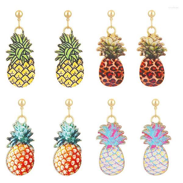 Boucles d'oreilles pendantes Boho ananas dessin animé émail fruit forme métal pendentif Art goutte boucle d'oreille élégant Ananas pour fille femmes bijoux cadeau