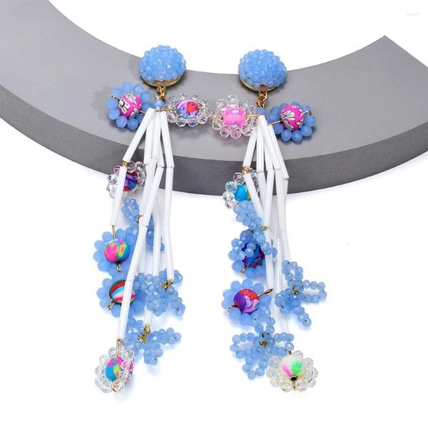 Boucles d'oreilles pendantes style Boho pour femmes, longues gouttes, Vintage, perles acryliques faites à la main, accessoires bijoux de mariage