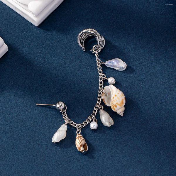 Boucles d'oreilles pendantes Style Boho, chaîne couleur argent, breloque coquillage de mer, bijou une oreille, manchette pour femmes