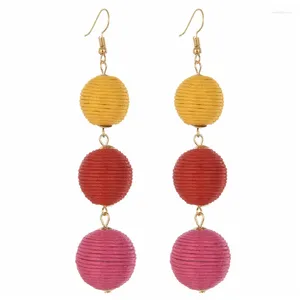 Boucles d'oreilles pendantes Boho trois grandes boules longues gland fil enveloppé goutte boucle d'oreille Grace bohème mode Eardrop pour les femmes bijoux