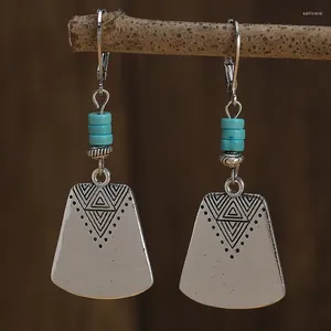 Boucles d'oreilles pendantes Boho Tribal en forme d'éventail, goutte en métal pour femmes et filles, bijoux ethniques couleur argent, fleur creuse, cadeau