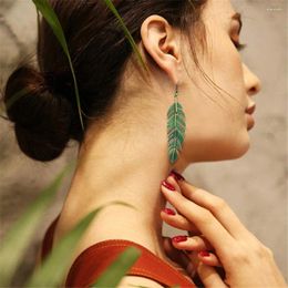 Bungelen oorbellen Boho Vintage groen brons lichtgewicht blad meisje vrouwen hangende sieraden ongebruikelijke Gfft 2024 trend Joods