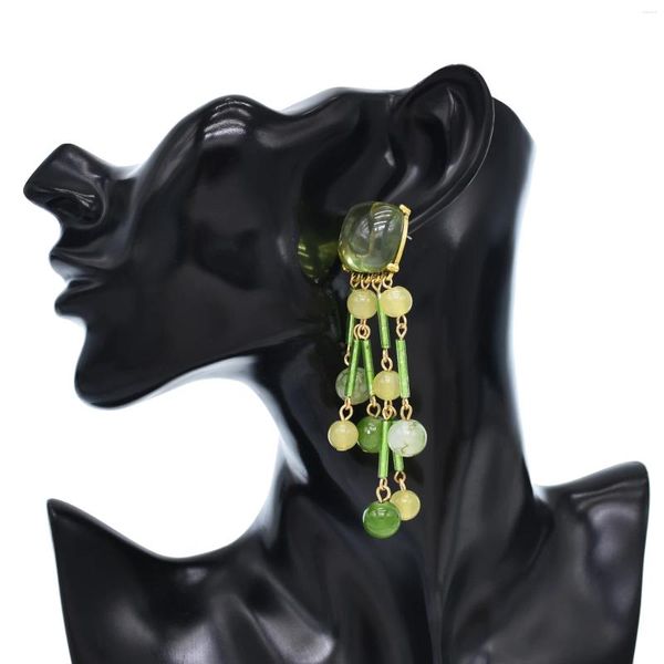 Boucles d'oreilles en peluche Bojewelry Store - Fashion Sellling Long Pildel Green Yellow Crystal For Women Jewelry Accessoires