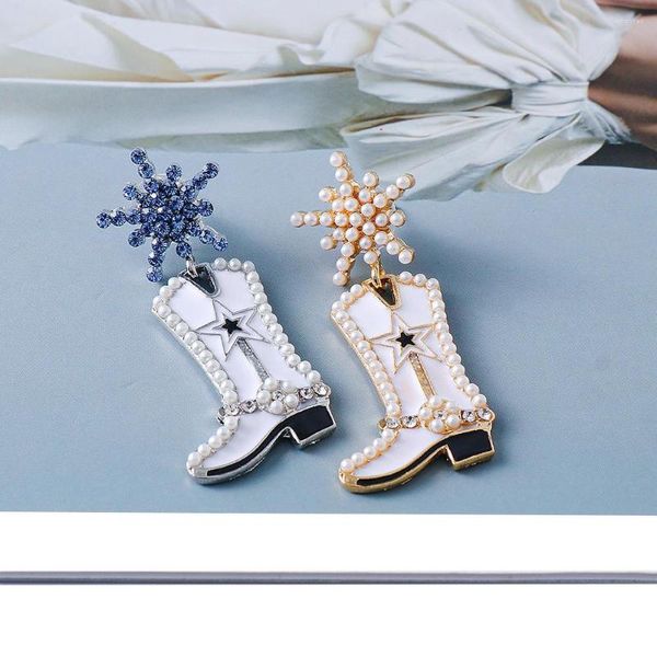 Pendientes colgantes Botas Navidad Diamante de imitación de alta calidad Pendientes de perlas de Navidad para mujer Joyería Regalo de fiesta