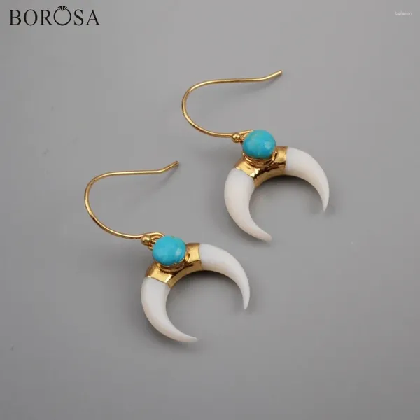 Boucles d'oreilles en peluche borosa 5paires coquille blanche ronde rond les turquoises naturelles hurlites corne d'or plaque doré pour femmes cadeaux