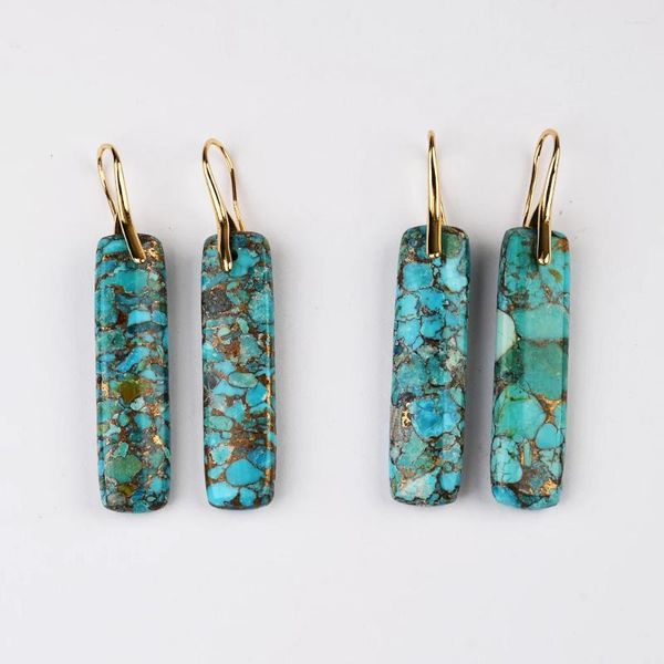 Boucles d'oreilles BOROSA Boho 5 paires, Design barre rectangulaire en cuivre Turquoise pierres précieuses tranche boucle d'oreille bijoux comme cadeaux G2078-2