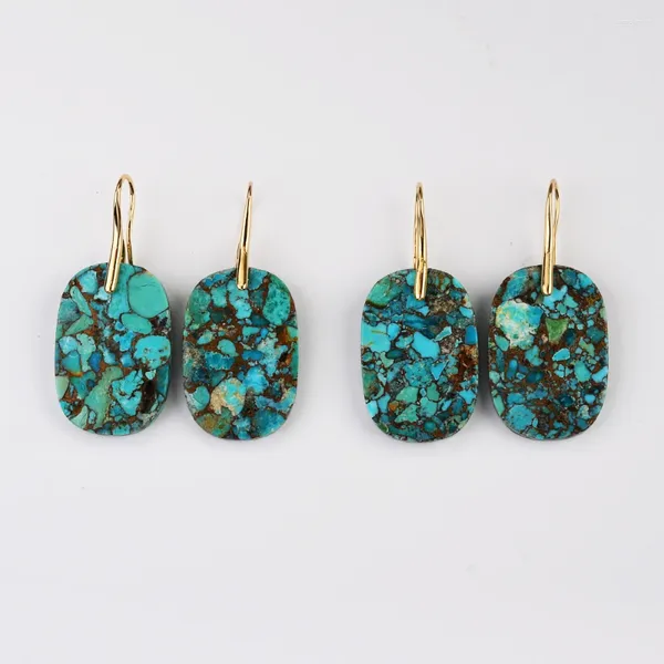 Boucles d'oreilles pendantes BOROSA Boho 5 paires Design ovale cuivre Turquoise pierres précieuses tranche boucle d'oreille bijoux comme cadeaux G2078-6