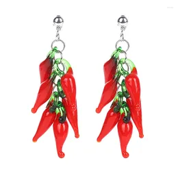 Boucles d'oreilles pendantes Boutique en verre, pendentif poivrons plante rouge pour femmes, bijoux Punk de luxe pour 2023