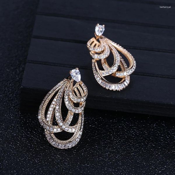 Boucles d'oreilles pendantes tressées lignes torsadées goutte d'eau de luxe plein micro pavé zircone cubique Naija boucle d'oreille de mariage mode bijoux haut de gamme E7683