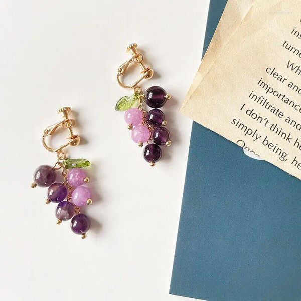 Boucles d'oreilles pendantes de marque en argent Sterling 925, 1 paire, raisin violet, dessin animé, fruits, Clip d'oreille, clous pour femmes, décoration de bijoux à la mode