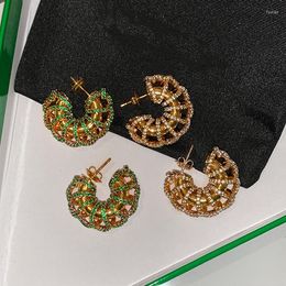 Pendientes colgantes Marca Diamante verde trenzado en forma de C Oro de 18 quilates Mujeres de lujo Alta calidad Pasarela Joyería de diseñador famoso
