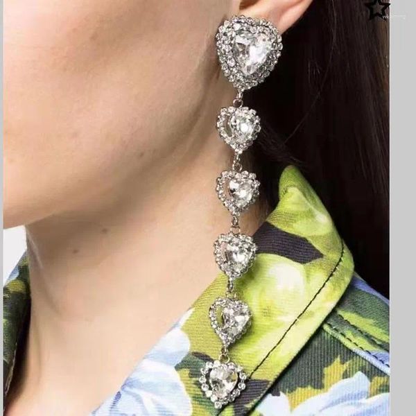 Boucles d'oreilles pendantes pour femmes, strass brillants, multi-cœurs, bijoux à la mode, accessoires de déclaration Maxi pour dames