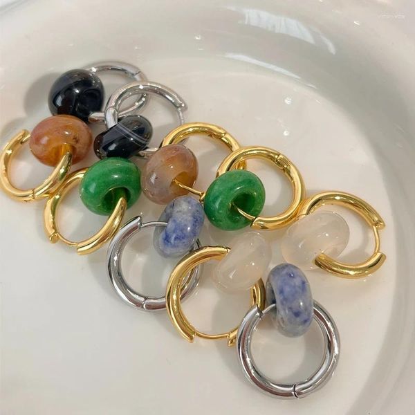 Boucles d'oreilles pendantes en laiton pierre naturelle perles colorées femmes bijoux Punk Hiphop concepteur piste Rare simplement robe Boho haut japon coréen