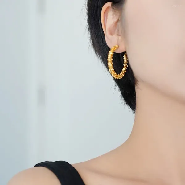 Pendientes colgantes de latón con aro Drusy de oro de 18k para mujer, joyería para fiesta, vestido de pasarela, moda coreana rara de Japón