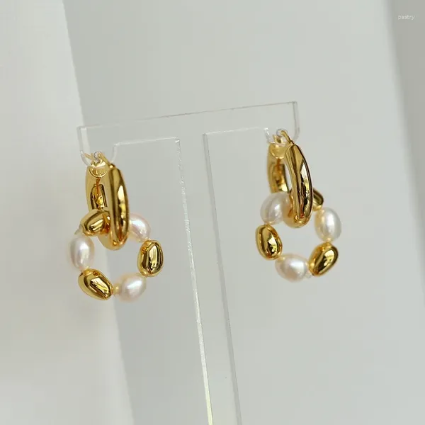 Boucles d'oreilles pendantes en laiton avec or 18 carats, perles naturelles véritables, bijoux de fête pour femmes, style Boho, robe de spectacle en T, piste Rare, tendance coréenne et japonaise