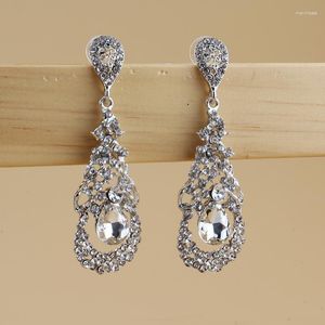 Pendientes colgantes Joyería nupcial Orejas Diamantes de imitación blancos con incrustaciones Vestidos de mujer Accesorios para banquetes Largos