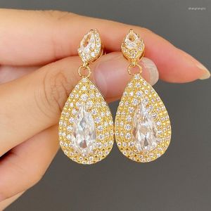 Boucles d'oreilles pendantes mariée mariage couleur or poire cubique zircone mode à la mode femmes goutte bijoux de fiançailles