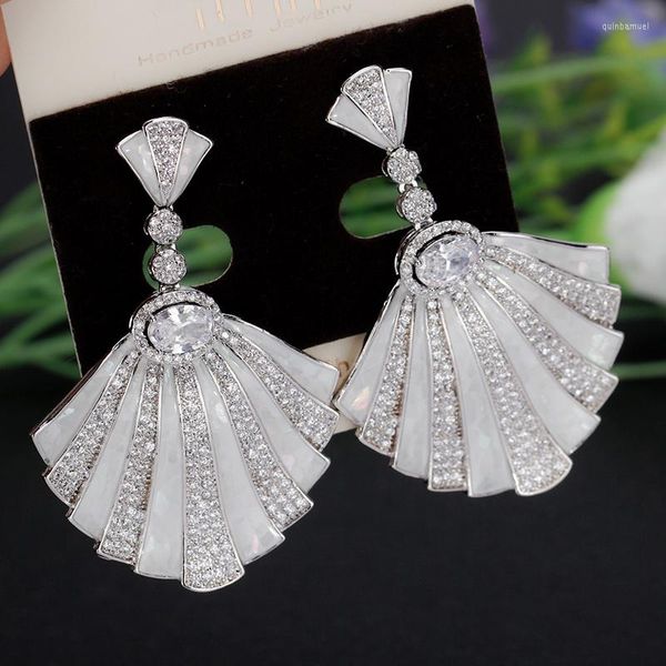 Boucles d'oreilles en peluche parole de luxe de luxe de boucle d'oreille en forme d'huile en forme d'huile dégoulinant coquilles de zircone cubique bijoux élégants pour la fête de mariage