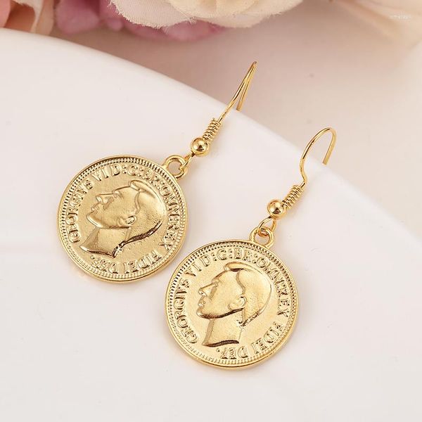 Pendientes colgantes de las Islas Salomón británicas, moneda de diez centavos, espíritu marino, Ngoreru, Color dorado, latón árabe/África, regalo para mujeres y niñas