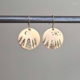 Boucles d'oreilles pendantes brossées Creative Matte Gold Round Pine Gift Jewelry Wholesale