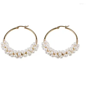Boucles d'oreilles pendantes en vrac, perles de verre plaquées or 18 carats, cerceau blanc