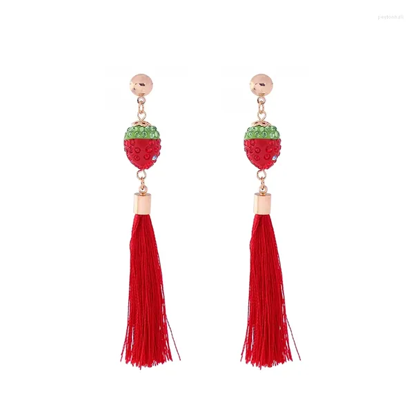 Boucles d'oreilles pendantes en cristal pour femmes, prix en vrac, frange à pampilles rouge fraise, ethnique, couleur or, longue goutte, bijoux pour femmes, 2023