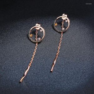 Boucles d'oreilles pendantes prix en vrac couleur or Rose rond alliage brillant cristal longue chaîne pendentif goutte pour femme cadeau accessoires