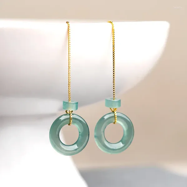 Boucles d'oreilles pendantes birman Jade Donut femmes pierre naturelle Talismans 925 argent bleu bijoux pierres précieuses jadéite accessoires Dangler amulettes