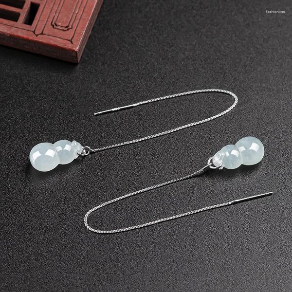 Pendientes colgantes de jade birmano Charms naturales 925 Certificado de plata Gemstones Regalos Mujeres Joyas encanto Luxury Tallado White