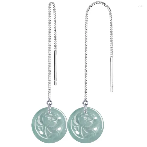 Pendientes colgantes de Jade birmano, amuletos de loto, accesorios Vintage azules naturales, joyería tallada de lujo de piedras preciosas de plata 925 chinas