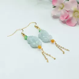 Boucles d'oreilles pendantes Birman Jade Pixiu Mode Femmes Designer Blanc Jadéite Naturel 925 Bijoux En Argent Charme Cadeaux De Luxe Pierre Précieuse Chinoise