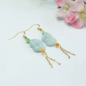 Dangle Oorbellen Birmese Jade Bixie Mode Vrouwen Ontwerper Witte Jadeïet Natuurlijke 925 Zilveren Sieraden Charme Geschenken Luxe Edelsteen Chinese