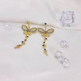 Boucles d'oreilles pendantes papillon véritable plaqué or S925 broche en argent élégant romantique exquis Saint Valentin cadeau soirée bijoux
