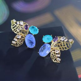 Bengelen oorbellen vlindervleugelvorm blauw kleurrijke schat liefde zirkon licht luxe mode elegante ins stijl