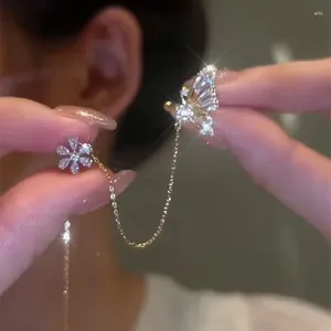 Boucles d'oreilles en pente papillon Fleur de manchette d'oreille pour femmes incrustée Zircon Fashion coréenne brillante