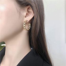 Boucles d'oreilles pendantes en forme de C chaîne creuse abstraite paillettes couleur argent pour les femmes mode à la mode Bling bijoux cadeau