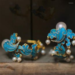 Pendientes colgantes Caiyun esesmelio Cloisonne Han Ropa china Pearl Tassel