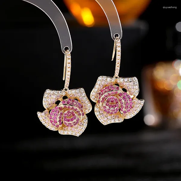 Pendientes colgantes flor de Camelia para mujer joyería de lujo fiesta de noche regalo de boda para mujer