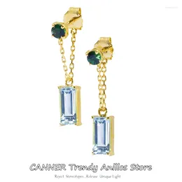 Pendientes colgantes CANNER 925 dijes de plata esterlina tendencia borla larga cadena de hilo colgantes de circón gota para mujeres pendientes colgantes joyería