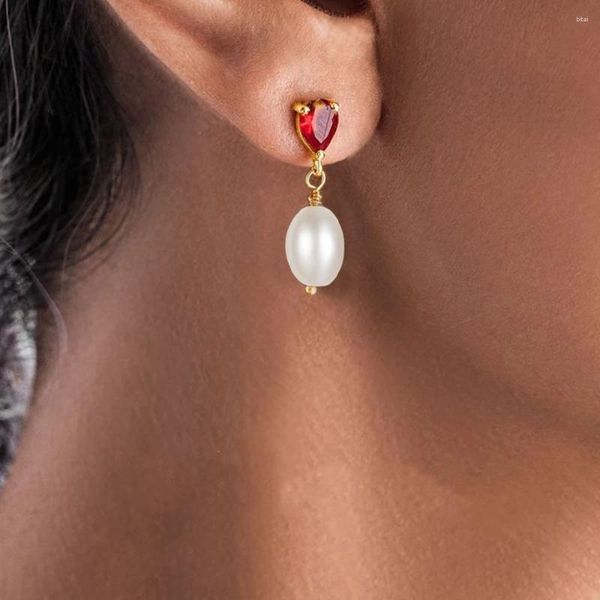 Boucles d'oreilles CANNER rubis perle goutte S925 argent Sterling eau Zircon pendentif clou femmes fête Banquet bijoux