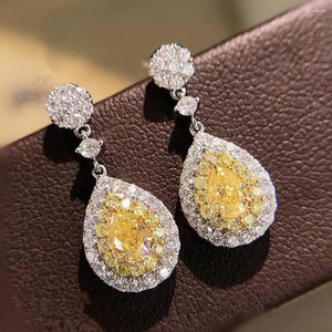 Boucles d'oreilles pendantes CAOSHI magnifique conception goutte pour les femmes jaune CZ accessoires esthétique anniversaire cadeau maman élégant femme bijoux