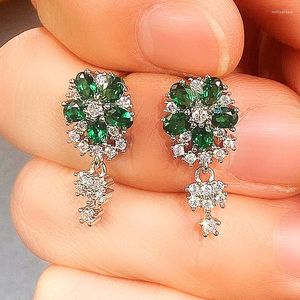 Boucles d'oreilles pendantes CAOSHI tempérament Lady's Drop avec cristal vert vif exquis fleur forme conception bijoux pour femmes cadeau gracieux