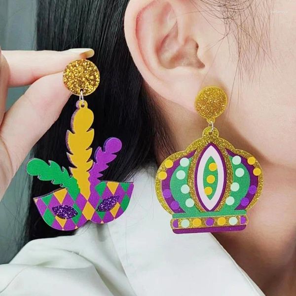 Boucles d'oreilles pendantes en acrylique pour carnaval, Design de mode, masque couronne de personnalité, boucle d'oreille exagérée pour femmes, bijoux de fête Rave