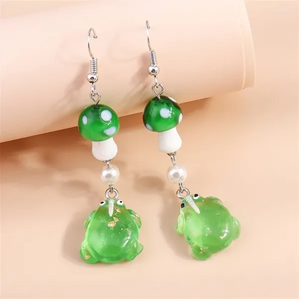 Boucles d'oreilles pendantes en forme de grenouille pour femmes, crochets en forme de champignon en résine, bijoux de fête de vacances pour filles, cadeaux