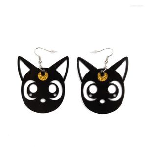 Boucles d'oreilles pendantes dessin animé mignon chaton noir et blanc, géométrie personnelle, petit Animal drôle pour femmes, bijoux cadeau de fête