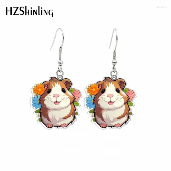 Pendientes colgantes de caricatura conejillo de indias flores de gato acrílico gota de resina epoxi joyería para mujeres