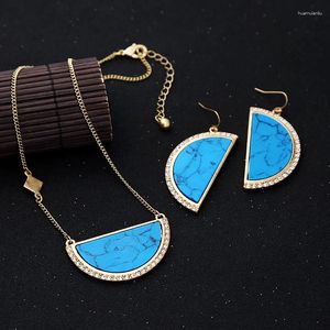 Boucles d'oreilles pendantes décontractées bleu marron demi-cercle pierre naturelle grand KPOP ethnique goutte pour femmes bijoux